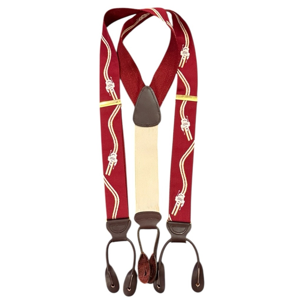 Vintage 90s/Y2K Trafalgar Skier Braces Suspenders Maroon Red Leather Button Tabs